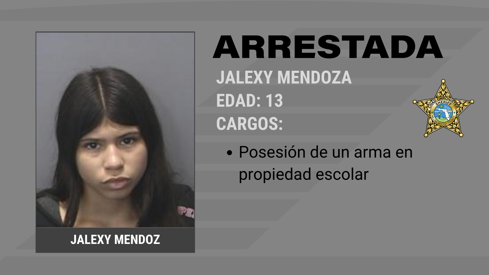 ESTUDIANTE ARRESTADA POR LLEVAR UN ARMA AL CAMPUS ESCOLAR