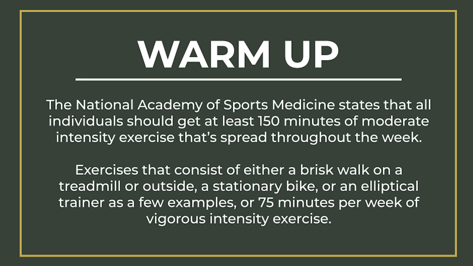 The importance of a warm-up and cool-down for exercise. thumbnail
